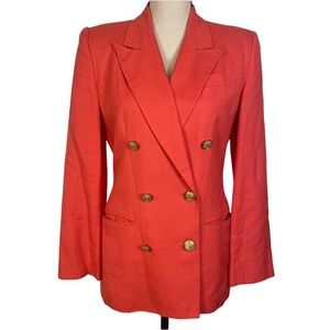 Vintage Talbots Italian Fabric Linen Blend Double Breasted Blazer Size 4 Petite